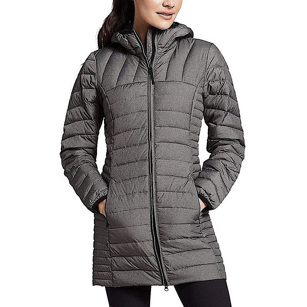 EDDIE BAUER Women's Charcoal Grey Quilted Down Hooded Parka 650 Size XXL